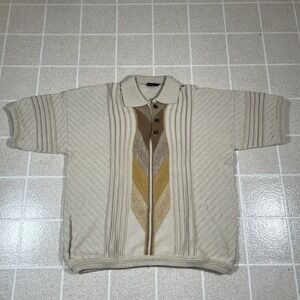 VTG Bergati Coogi Style Sweater Polo Shirt Short Sleeve 90s Mens XL Blue 3D Knit